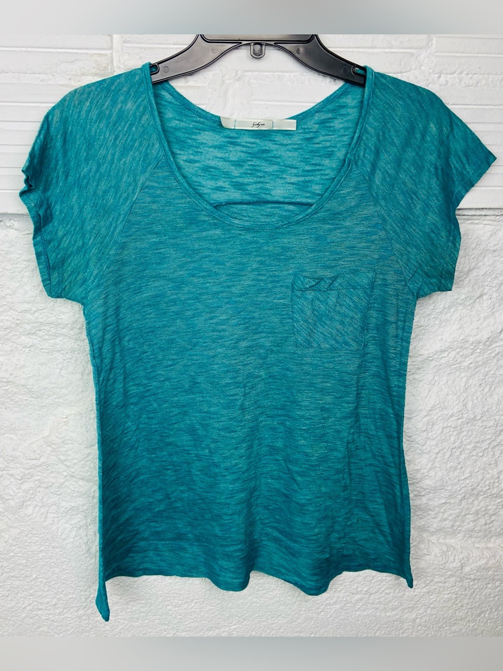 Gibson lightweight burn out Teal Scoop Neck Pocket Tee size large